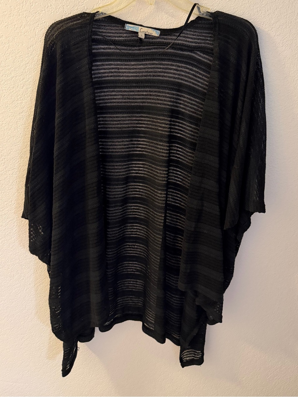 Cecico Black Sheer Striped Open Cardigan